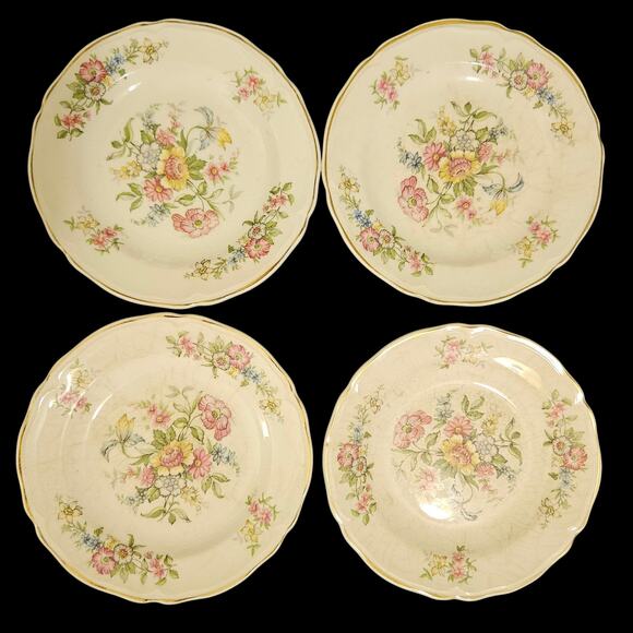 Vintage Edwin M. Knowles Floral Plates Set of 4 – Semi-Vitreous China USA 1940s - Picture 5 of 6